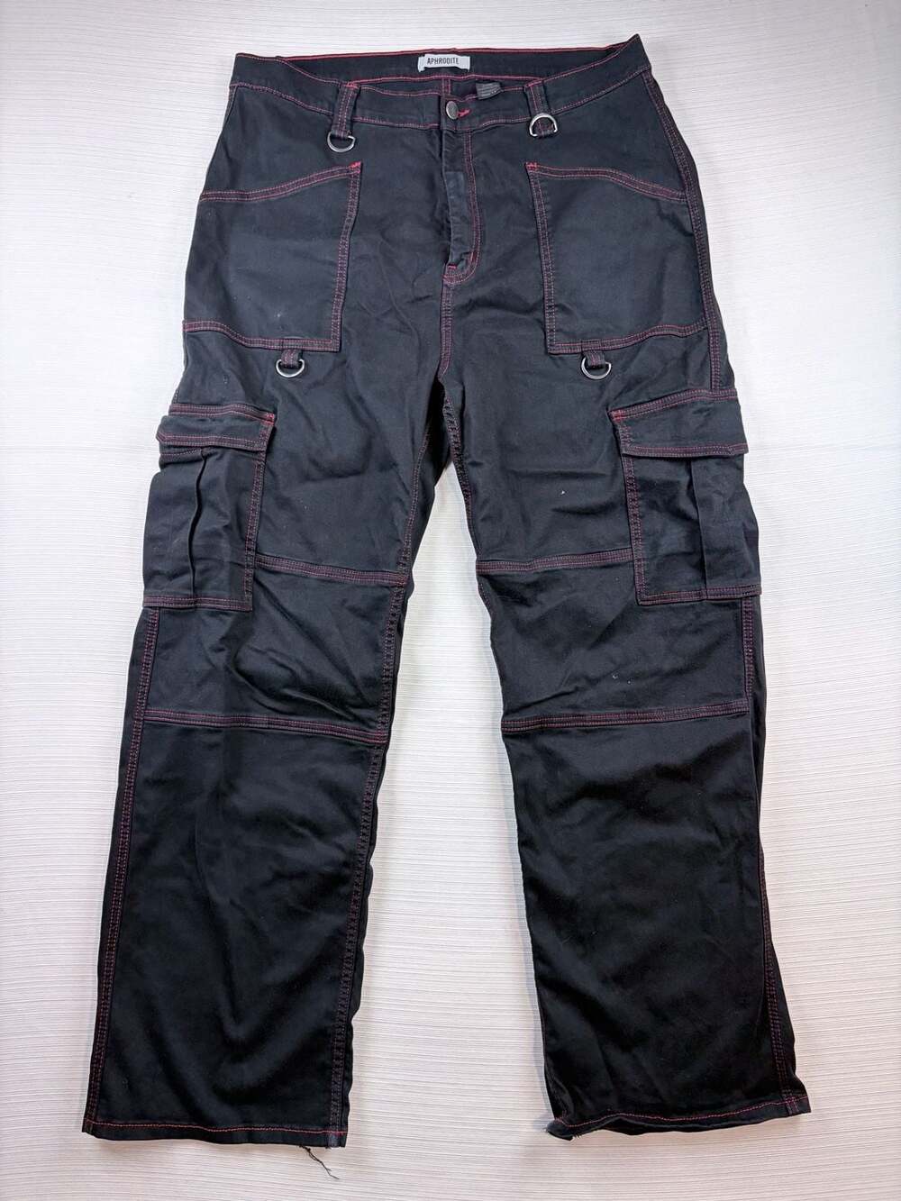 Aphrodite Cargo Pants Size 17 Black Red Contrast Stitching Y2K Goth